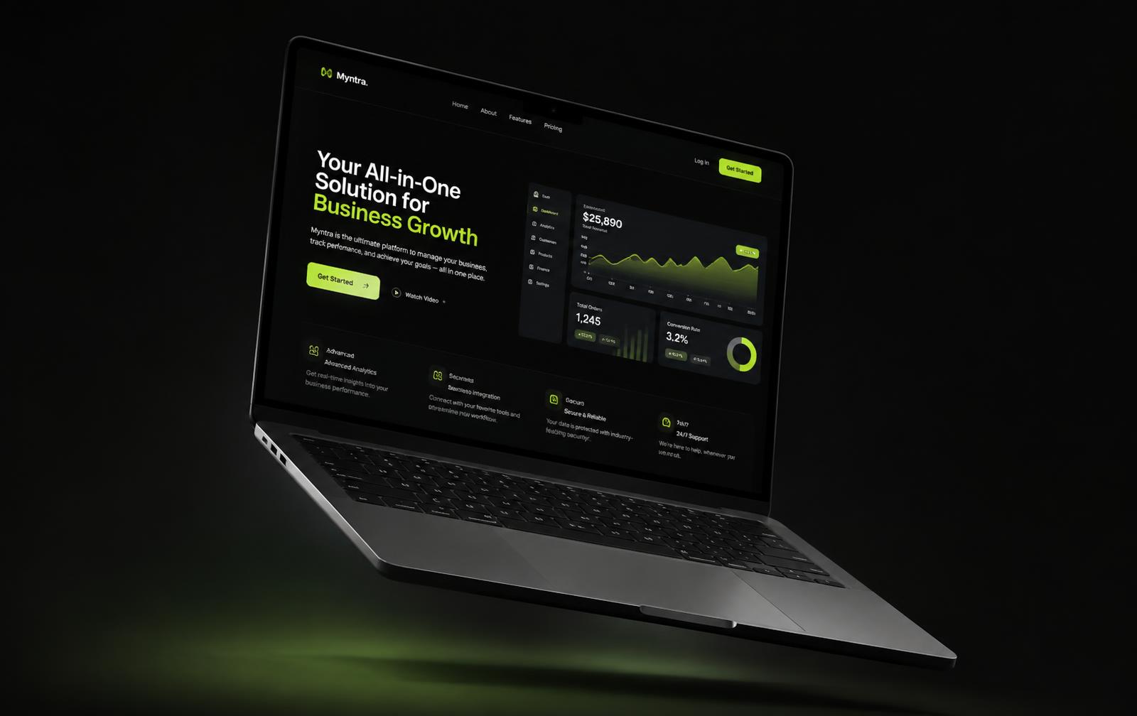Concept website shown on a laptop
